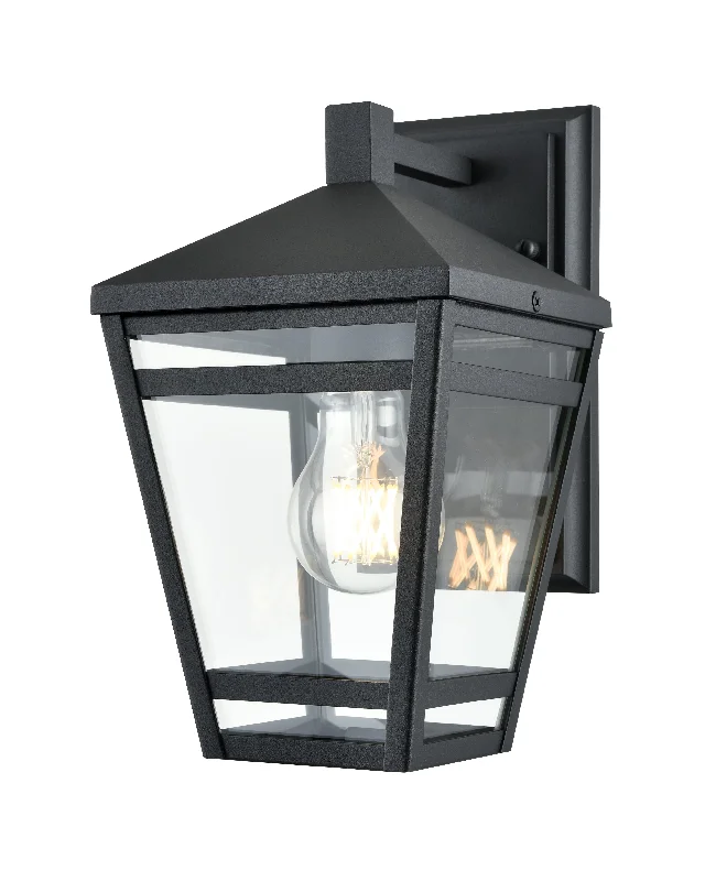 Dimmable Industrial Lighting for Ambiance ControlSeager Outdoor Wall Sconce - Textured Black - Clear Glass - 7.375in. Extension - E26 Medium Base Dimmable Industrial Lighting for Ambiance ControlSeager Outdoor Wall Sconce - Textured Black - Clear Glass - 7.375in. Extension - E26 Medium Base