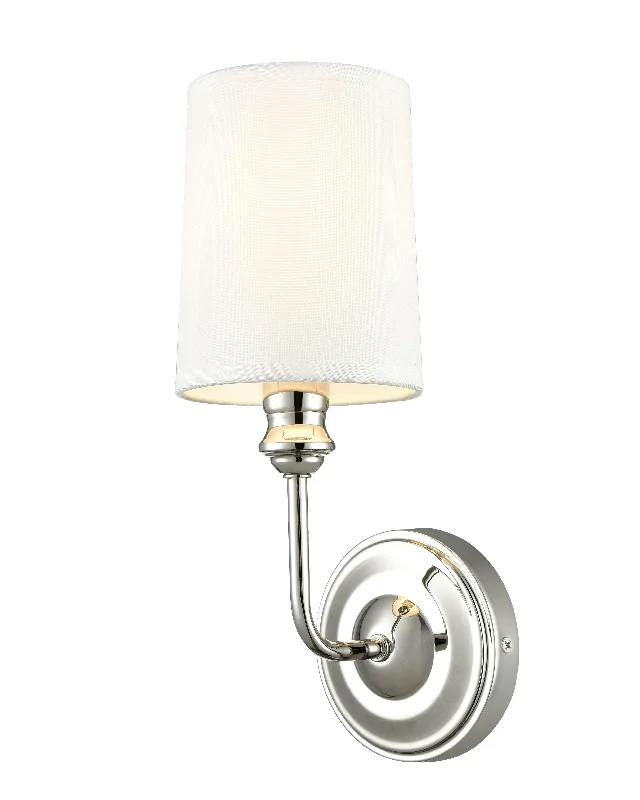 Industrial Lighting for Woodworking FactoriesLeena Wall Sconce - Polished Nickel - White Glass - 5.75in. Extension - E12 Candelabra Base Industrial Lighting for Woodworking FactoriesLeena Wall Sconce - Polished Nickel - White Glass - 5.75in. Extension - E12 Candelabra Base