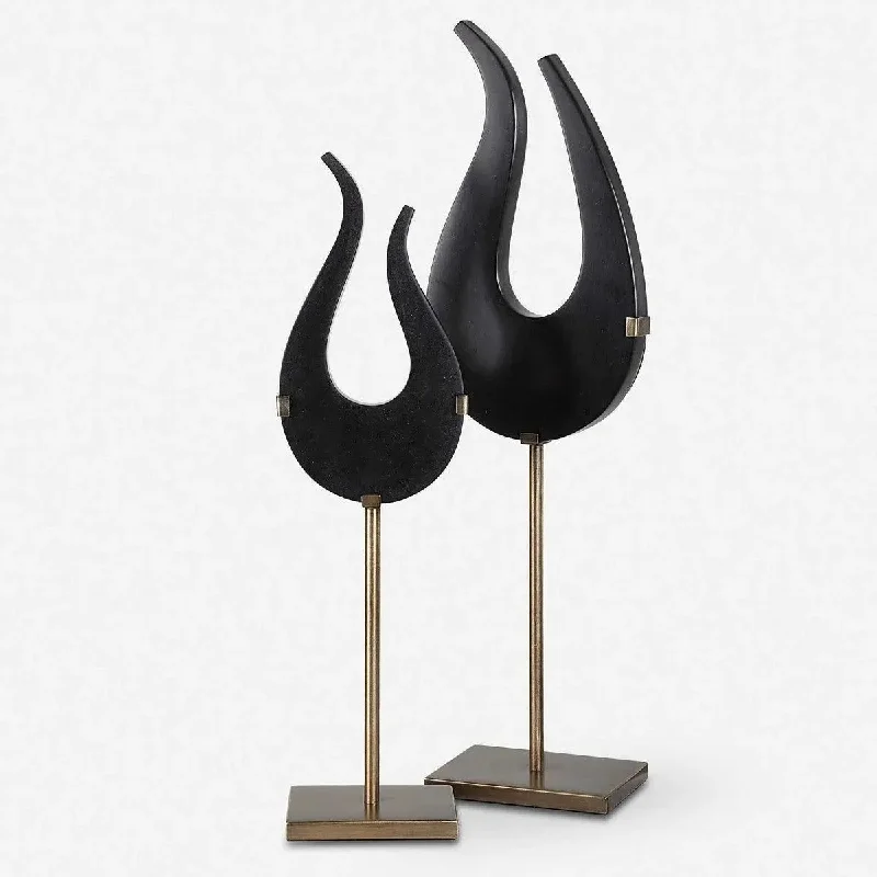 Black Flame Sculptures - Set of 2