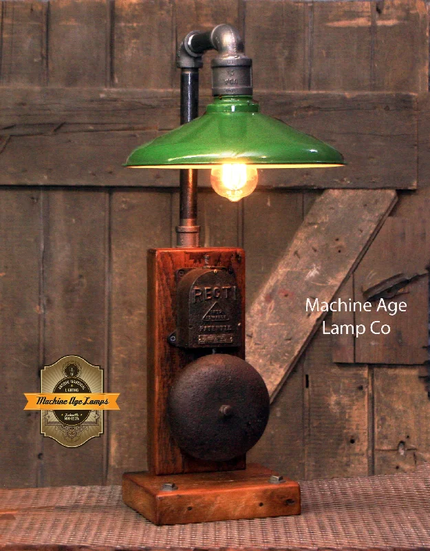 Energy - Efficient Industrial Lighting for Cost - SavingsSteampunk Antique / Machine Age Lamp / Barnwood / Alarm bell / Green Shade / Lamp #3900 Energy - Efficient Industrial Lighting for Cost - SavingsSteampunk Antique / Machine Age Lamp / Barnwood / Alarm bell / Green Shade / Lamp #3900