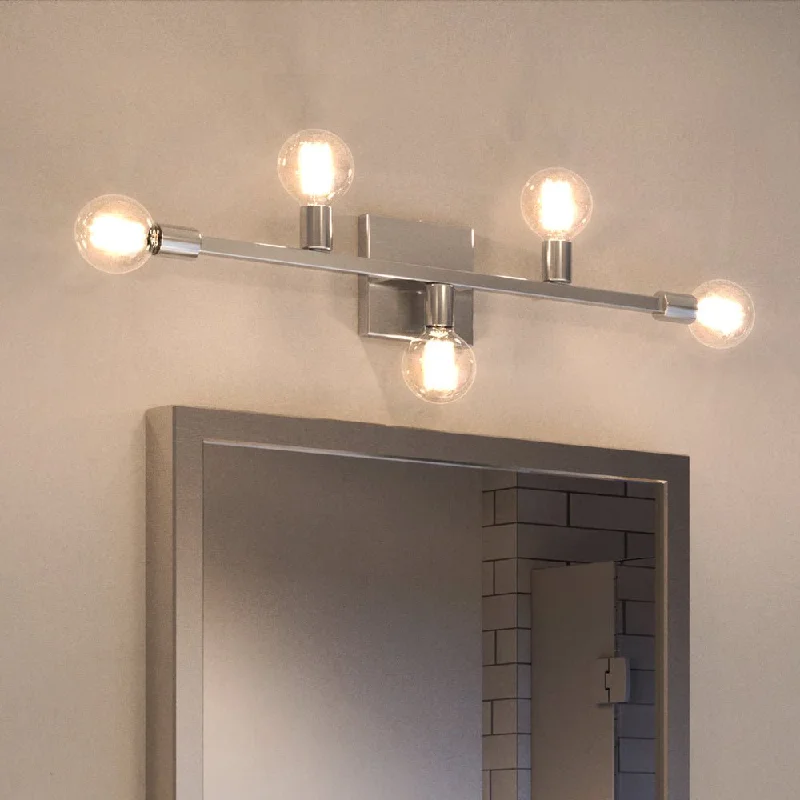 Industrial Lighting for Metal Fabrication ShopsUEX2531 Mid-Century Modern Bath Light 4.75''H x 22''W, Satin Nickel Finish, Roseville Collection Industrial Lighting for Metal Fabrication ShopsUEX2531 Mid-Century Modern Bath Light 4.75''H x 22''W, Satin Nickel Finish, Roseville Collection