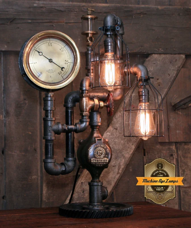 Industrial Ceiling - Mounted Lighting for Assembly PlantsSteampunk Industrial / Steam Gauge Lamp / Gear / Lamp #3861 Industrial Ceiling - Mounted Lighting for Assembly PlantsSteampunk Industrial / Steam Gauge Lamp / Gear / Lamp #3861