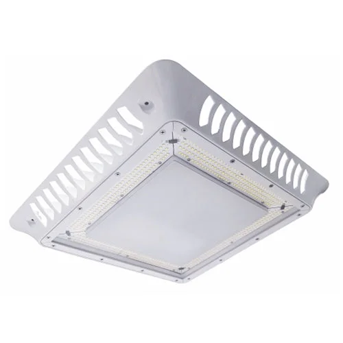 Frosted - lens recessed lights for a soft, diffused glowLED Gas Station Canopy Light, 150W, 21250 Lumens, 4000K or 5000K, 120-277V, White Finish Frosted - lens recessed lights for a soft, diffused glowLED Gas Station Canopy Light, 150W, 21250 Lumens, 4000K or 5000K, 120-277V, White Finish