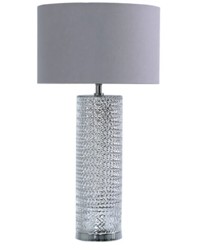 Battery - Operated Salt Lamps for Portable UseSilver Glass Table Lamp with Grey Linen Shade Battery - Operated Salt Lamps for Portable UseSilver Glass Table Lamp with Grey Linen Shade