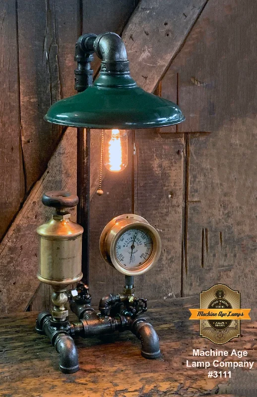 Corrosion - Resistant Industrial Lighting for Coastal FactoriesSteampunk Industrial / Antique Steam Gauge and Brass Oiler / Wilmerding / Lamp #3111 Corrosion - Resistant Industrial Lighting for Coastal FactoriesSteampunk Industrial / Antique Steam Gauge and Brass Oiler / Wilmerding / Lamp #3111