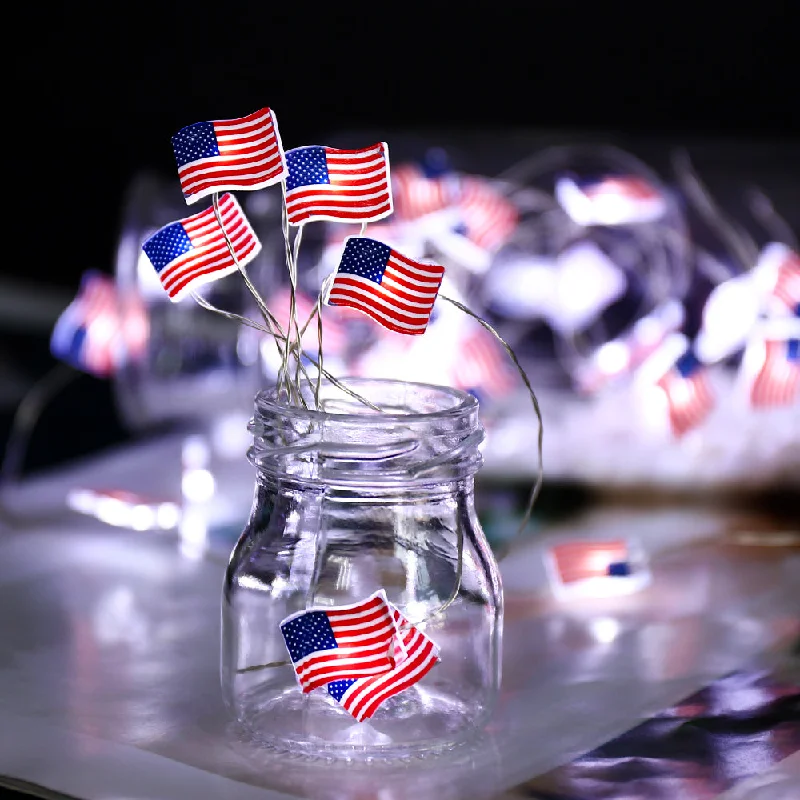 String Lights for Nursery Room DecorBattery Operated LED American Flag String Lights