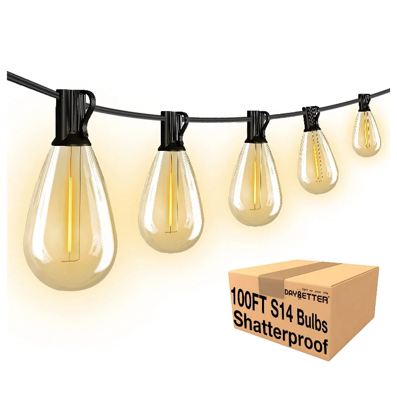 40 watt equivalent Edison light bulbsDAYBETTER Outdoor String Lights 100ft, S14 LED Patio Lights with 24 Edison Vintage Bulbs, Connectable Outdoor String Lights for Porch Backyard Bistro, IP65 Waterproof & Shatterproof 40 watt equivalent Edison light bulbsDAYBETTER Outdoor String Lights 100ft, S14 LED Patio Lights with 24 Edison Vintage Bulbs, Connectable Outdoor String Lights for Porch Backyard Bistro, IP65 Waterproof & Shatterproof