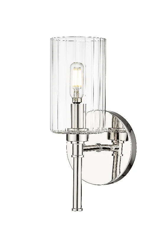 Dimmable Industrial Lighting for Ambiance ControlChastine Wall Sconce - Polished Nickel - Clear Beveled Glass - 5.5in. Extension - E12 Candelabra Base Dimmable Industrial Lighting for Ambiance ControlChastine Wall Sconce - Polished Nickel - Clear Beveled Glass - 5.5in. Extension - E12 Candelabra Base