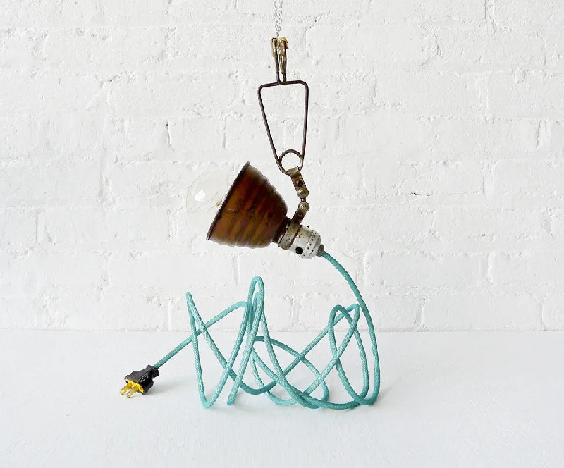 Lava Lamps with Remote Control for Easy OperationVintage Industrial Light Little Bell Clip Hanging Lamp with Aqua Textile Cord Lava Lamps with Remote Control for Easy OperationVintage Industrial Light Little Bell Clip Hanging Lamp with Aqua Textile Cord