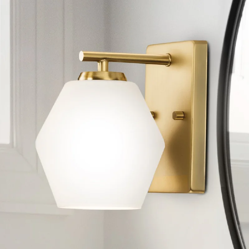 Industrial Lighting for Textile MillsUHP4511 Mid Century Modern Indoor Bath Light, 8''H x 7"W x 6''D, Brushed Gold Finish, Roanoke Collection Industrial Lighting for Textile MillsUHP4511 Mid Century Modern Indoor Bath Light, 8''H x 7"W x 6''D, Brushed Gold Finish, Roanoke Collection