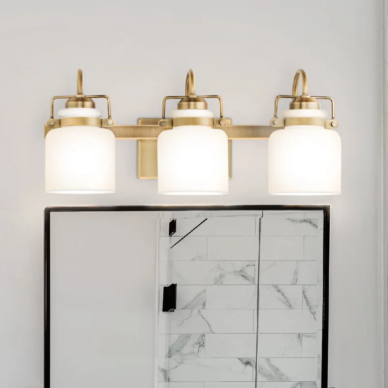 Industrial Lighting for Printing Press FacilitiesUHP4547 Transitional Indoor Bath Light, 9-1/8''H x 7-1/8"W x 21-1/8''D, Vintage Brass Finish, Bowman Collection Industrial Lighting for Printing Press FacilitiesUHP4547 Transitional Indoor Bath Light, 9-1/8''H x 7-1/8"W x 21-1/8''D, Vintage Brass Finish, Bowman Collection