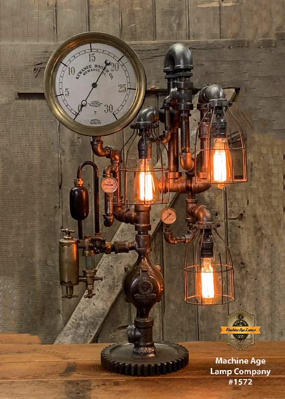 Industrial Lighting for Food Processing FactoriesSteampunk Industrial / Antique Steam Gauge and Oiler / Kewanee IL / Gear / Lamp #1572 Industrial Lighting for Food Processing FactoriesSteampunk Industrial / Antique Steam Gauge and Oiler / Kewanee IL / Gear / Lamp #1572