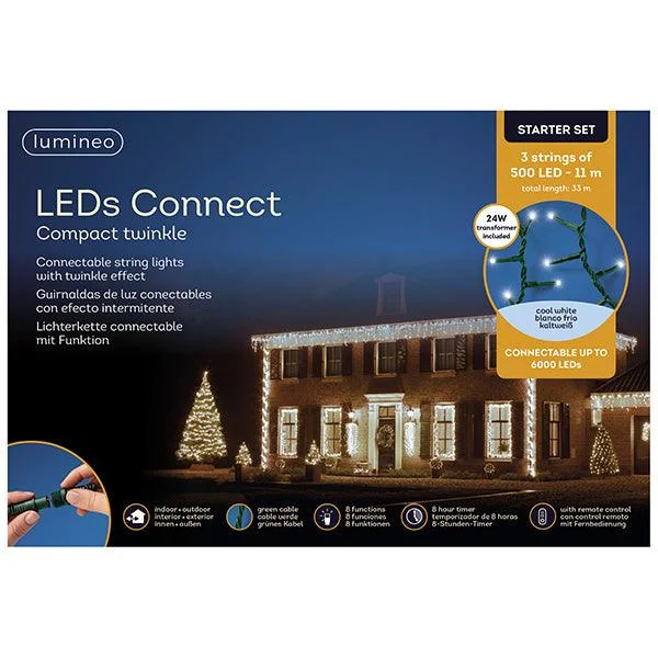 Color - Changing LED String Lights for Christmas DecorCompact Twinkle LED 1500 ct. String Light Set Cool White