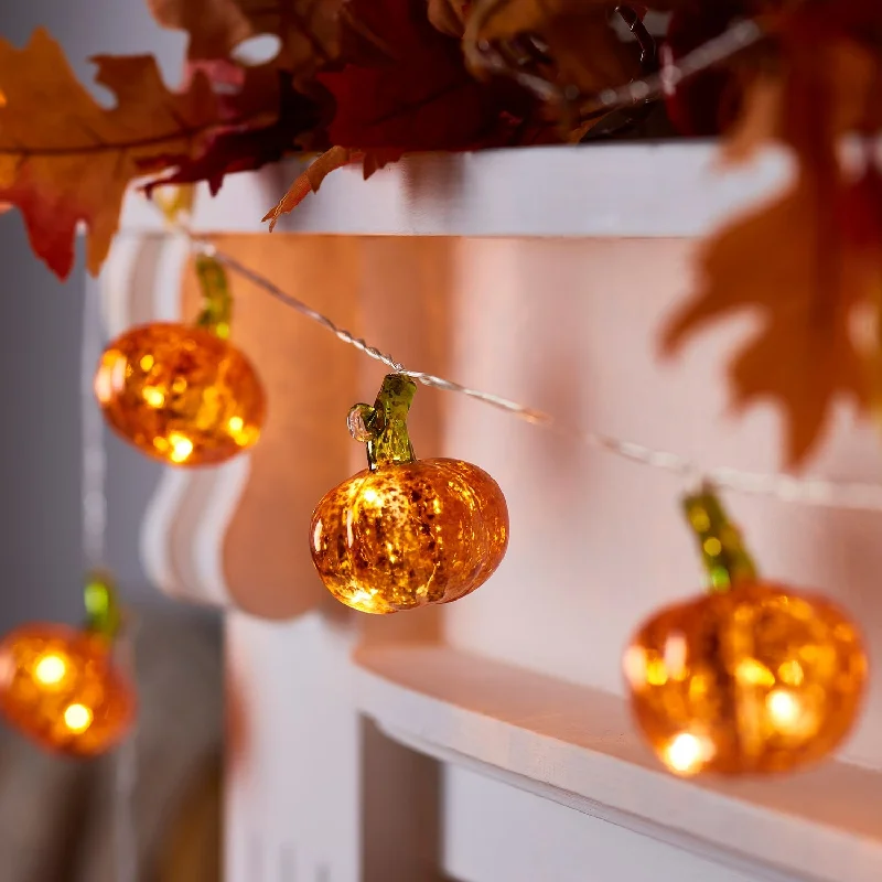 String Lights with Multicolored Bulbs for Festive Occasions10 Mottled Pumpkin Battery Fairy Lights