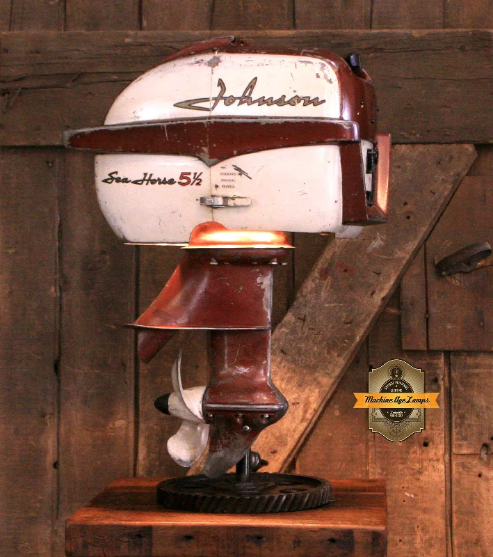 Waterproof Industrial Lighting for Wet AreasSteampunk Industrial / Antique Johnson Boat Motor / Nautical / Marine / Cabin / Lamp #4111b