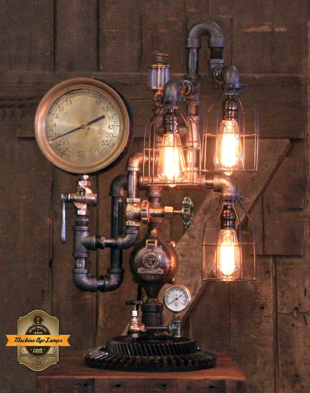Corrosion - Resistant Industrial Lighting for Coastal FactoriesSteampunk Industrial / Antique Steam Gauge Lamp / Oiler / Gear / Lamp #4099 Corrosion - Resistant Industrial Lighting for Coastal FactoriesSteampunk Industrial / Antique Steam Gauge Lamp / Oiler / Gear / Lamp #4099