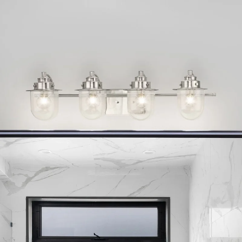 Industrial Lighting for Furniture FactoriesUHP4749 Nautical Indoor Bath Light, 8''H x 7-1/2"W x 32-1/2''D, Brushed Nickel Finish, Napoleon Collection Industrial Lighting for Furniture FactoriesUHP4749 Nautical Indoor Bath Light, 8''H x 7-1/2"W x 32-1/2''D, Brushed Nickel Finish, Napoleon Collection