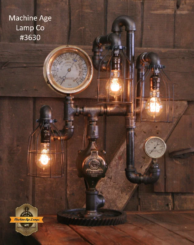 Shock - Resistant Industrial Lighting for Vibrating Machinery AreasSteampunk Industrial / Antique Steam Gauge Lamp / Boston / Tractor Gear / Lamp #3630 Shock - Resistant Industrial Lighting for Vibrating Machinery AreasSteampunk Industrial / Antique Steam Gauge Lamp / Boston / Tractor Gear / Lamp #3630
