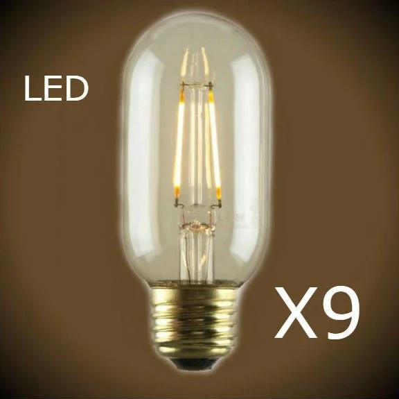 Clear glass Edison light bulbs with spiral filamentsLED Filament Edison Bulb -1.5 Watt - Radio Style T14 - 9 Bulb Pack Clear glass Edison light bulbs with spiral filamentsLED Filament Edison Bulb -1.5 Watt - Radio Style T14 - 9 Bulb Pack