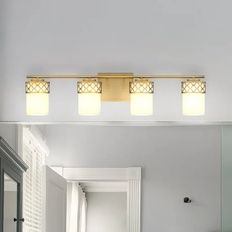 Industrial Lighting with High CRI (Color Rendering Index) for True Color PerceptionUQL5932 Modern Indoor Bath Light, 7.5''H x 32''W x 6''D, Aged Brass Finish, Bayreuth Collection Industrial Lighting with High CRI (Color Rendering Index) for True Color PerceptionUQL5932 Modern Indoor Bath Light, 7.5''H x 32''W x 6''D, Aged Brass Finish, Bayreuth Collection