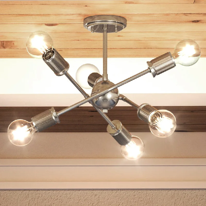 Industrial Lighting for Food Processing FactoriesUEX2165 Mid-Century Modern Ceiling Light 13''H x 15''W, Satin Nickel Finish, Berlin Collection Industrial Lighting for Food Processing FactoriesUEX2165 Mid-Century Modern Ceiling Light 13''H x 15''W, Satin Nickel Finish, Berlin Collection
