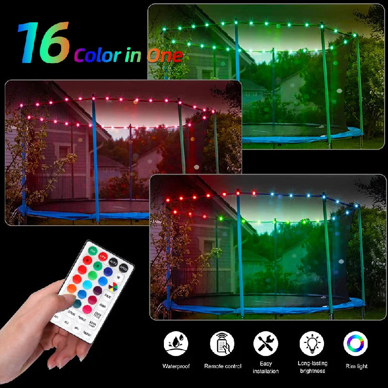 Waterproof String Lights for Patio Decor16 Colors RGB 10M/12M/15M LED Trampoline Lights, Remote Control Trampoline Rim LED Light Waterproof String Lights for Patio Decor16 Colors RGB 10M/12M/15M LED Trampoline Lights, Remote Control Trampoline Rim LED Light