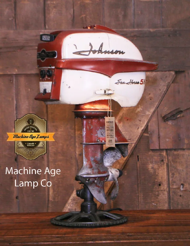 Industrial Lighting for Metal Fabrication ShopsSteampunk Industrial / Antique Johnson Boat Motor / Nautical / Marine / Cabin / Lamp #3958 sold Industrial Lighting for Metal Fabrication ShopsSteampunk Industrial / Antique Johnson Boat Motor / Nautical / Marine / Cabin / Lamp #3958 sold