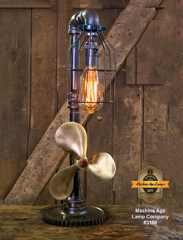 Industrial Lighting for Chemical PlantsSteampunk Industrial / Boat Marine Nautical / Antique Brass Propeller / Lamp / Gear Base #3100 Industrial Lighting for Chemical PlantsSteampunk Industrial / Boat Marine Nautical / Antique Brass Propeller / Lamp / Gear Base #3100