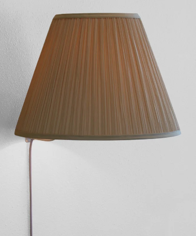 leather wall lamps with a distressed texture for a rugged and stylish lookFloating Shade Plug-In Wall Light EggShell Mushroom Pleat 8x16x12 leather wall lamps with a distressed texture for a rugged and stylish lookFloating Shade Plug-In Wall Light EggShell Mushroom Pleat 8x16x12