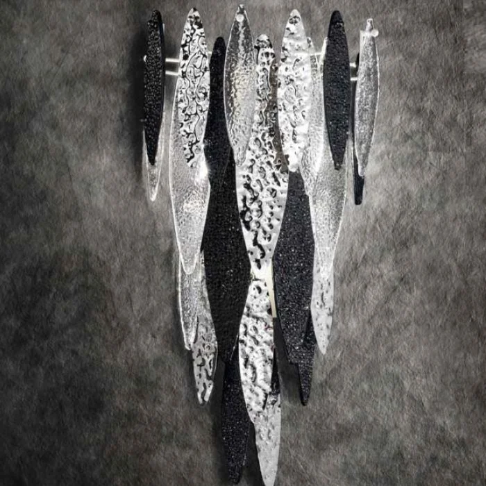 asian - inspired wall lamps with bamboo or paper shades for a zen - like Modern Murano Glass Led Wall Light With Clear, White, And Gold Leaves