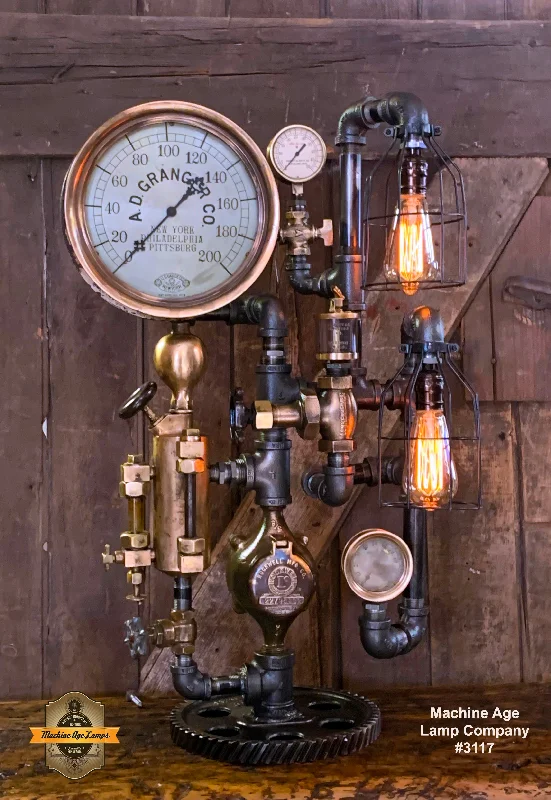 Industrial Flood Lighting for Outdoor Loading DocksSteampunk Industrial / Steam Gauge Lamp / New York / Oiler / Lamp #3117 Industrial Flood Lighting for Outdoor Loading DocksSteampunk Industrial / Steam Gauge Lamp / New York / Oiler / Lamp #3117