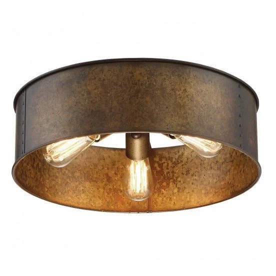 Oval shaped Edison light bulbsKettle Weathered Brass Finish 3-Lights Flush Edison Fixture