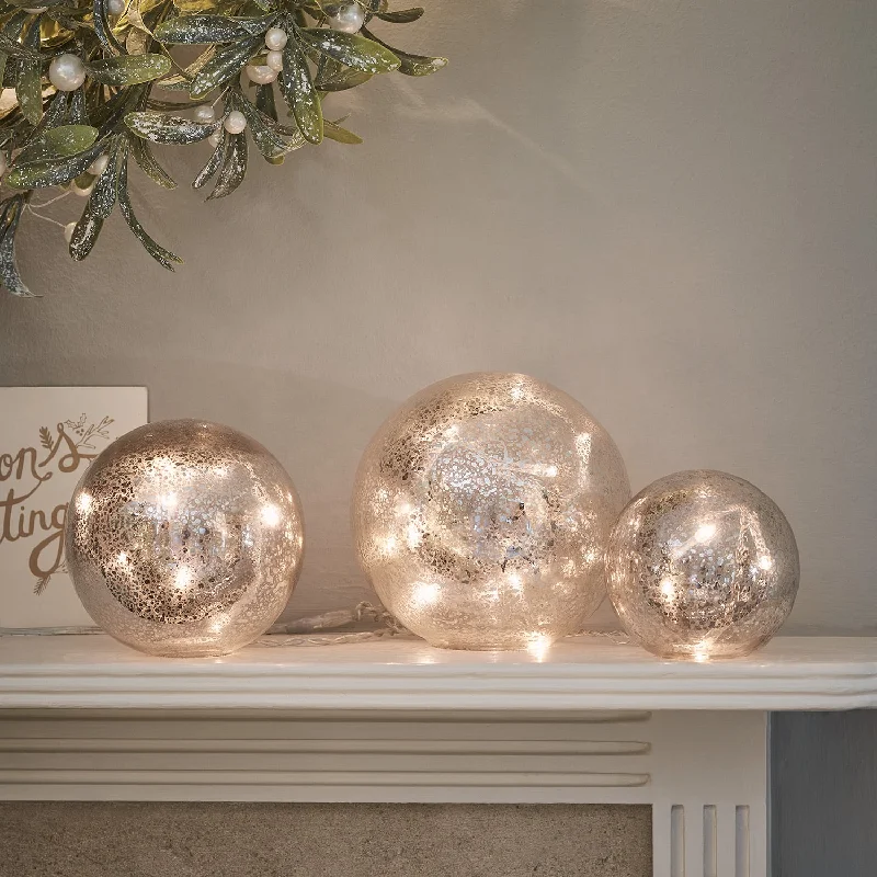 LED String Lights with Warm White Glow3 Mercury Glass Light Up Orbs with Remote Control