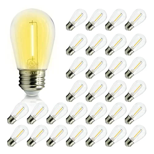 String Lights for Seasonal Decorations (Spring, Fall, etc.)DAYBETTER 30 Pack S14 LED Bulbs for Outdoor String Lights, Shatterproof & Waterproof 1W Replacement Bulbs for String Lights, Low Watt Light Bulbs Non Dimmable, E26 Medium Base, 2700K Warm White String Lights for Seasonal Decorations (Spring, Fall, etc.)DAYBETTER 30 Pack S14 LED Bulbs for Outdoor String Lights, Shatterproof & Waterproof 1W Replacement Bulbs for String Lights, Low Watt Light Bulbs Non Dimmable, E26 Medium Base, 2700K Warm White