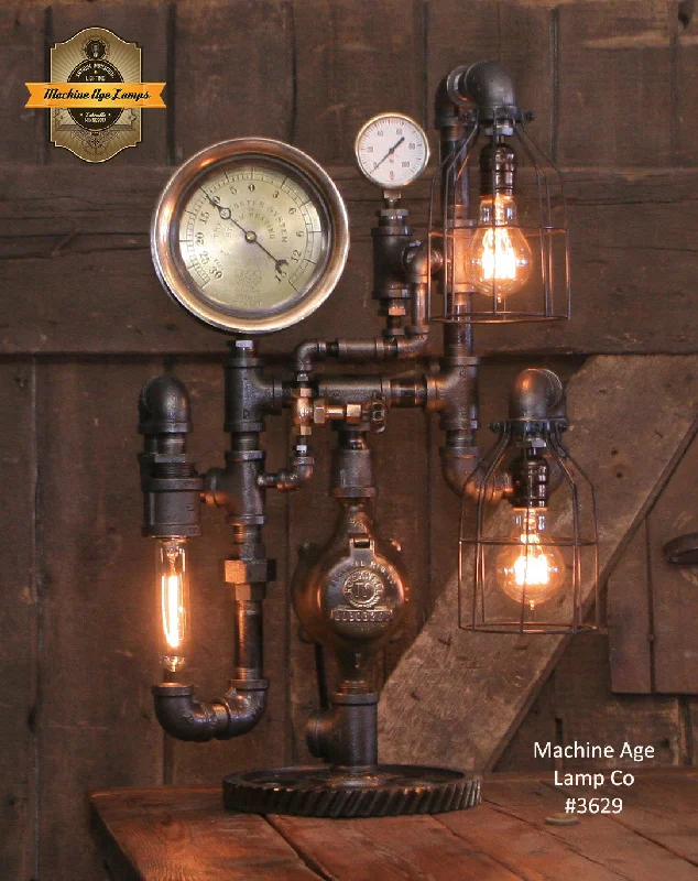 Energy - Efficient Industrial Lighting for Cost - SavingsSteampunk Industrial / Steam Gauge Lamp / Webster NJ / Gear / Lamp #3629 Energy - Efficient Industrial Lighting for Cost - SavingsSteampunk Industrial / Steam Gauge Lamp / Webster NJ / Gear / Lamp #3629
