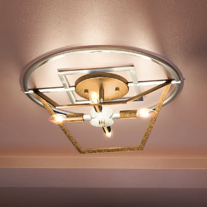 Industrial Exit Sign Lighting for Quick EvacuationUEX2140 Luxe Industrial Ceiling Light 6''H x 18''W, Polished Nickel & Gold Leaf Finish, Princeton Collection Industrial Exit Sign Lighting for Quick EvacuationUEX2140 Luxe Industrial Ceiling Light 6''H x 18''W, Polished Nickel & Gold Leaf Finish, Princeton Collection