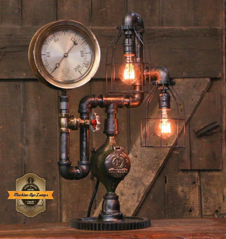 Shock - Resistant Industrial Lighting for Vibrating Machinery AreasSteampunk Industrial / Antique Steam Gauge Lamp / Tractor Gear / Lamp #4036 Shock - Resistant Industrial Lighting for Vibrating Machinery AreasSteampunk Industrial / Antique Steam Gauge Lamp / Tractor Gear / Lamp #4036