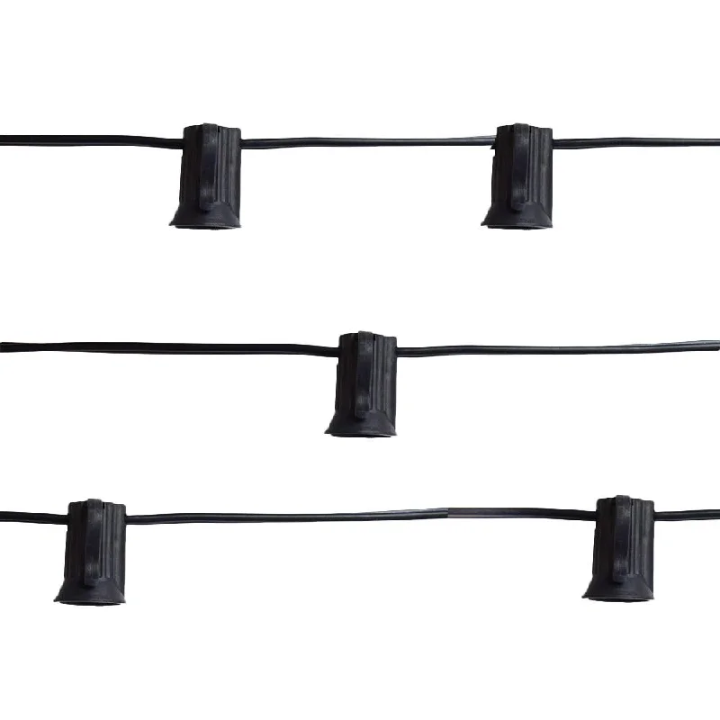 String Lights with Multicolored Bulbs for Festive Occasions(Cord Only) 50 Socket Outdoor Patio DIY String Light, 51 FT Black w/ E12 Base, Expandable End-to-End for LED Bulbs String Lights with Multicolored Bulbs for Festive Occasions(Cord Only) 50 Socket Outdoor Patio DIY String Light, 51 FT Black w/ E12 Base, Expandable End-to-End for LED Bulbs