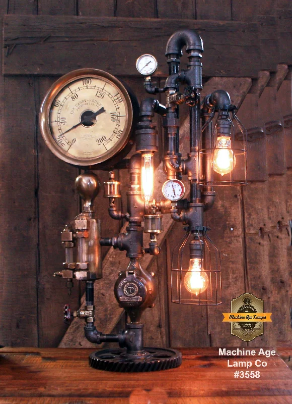 Industrial Lighting for Electronics ManufacturingSteampunk Industrial / Steam Gauge Lamp / The Casey Hedges Co / Oiler / Lamp #3558 Industrial Lighting for Electronics ManufacturingSteampunk Industrial / Steam Gauge Lamp / The Casey Hedges Co / Oiler / Lamp #3558