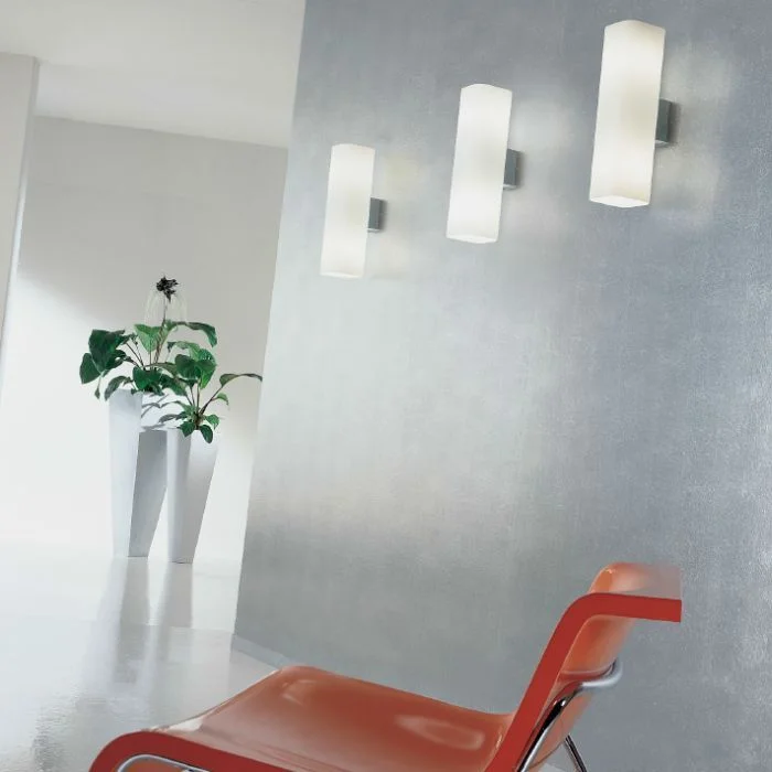 fabric wall lamps with a linen shade for a relaxed and breathable atmosphereSmall White Murano Glass & Chrome Wall Light