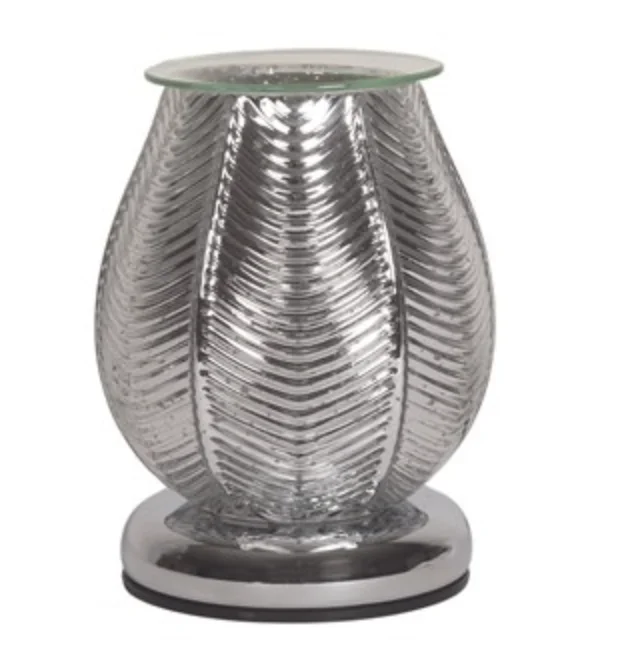 Salt Lamps for Guest Rooms to Add a Cozy Touch40W Ribbed Glass Electric Aroma Lamp - Silver Lustre 16cm
