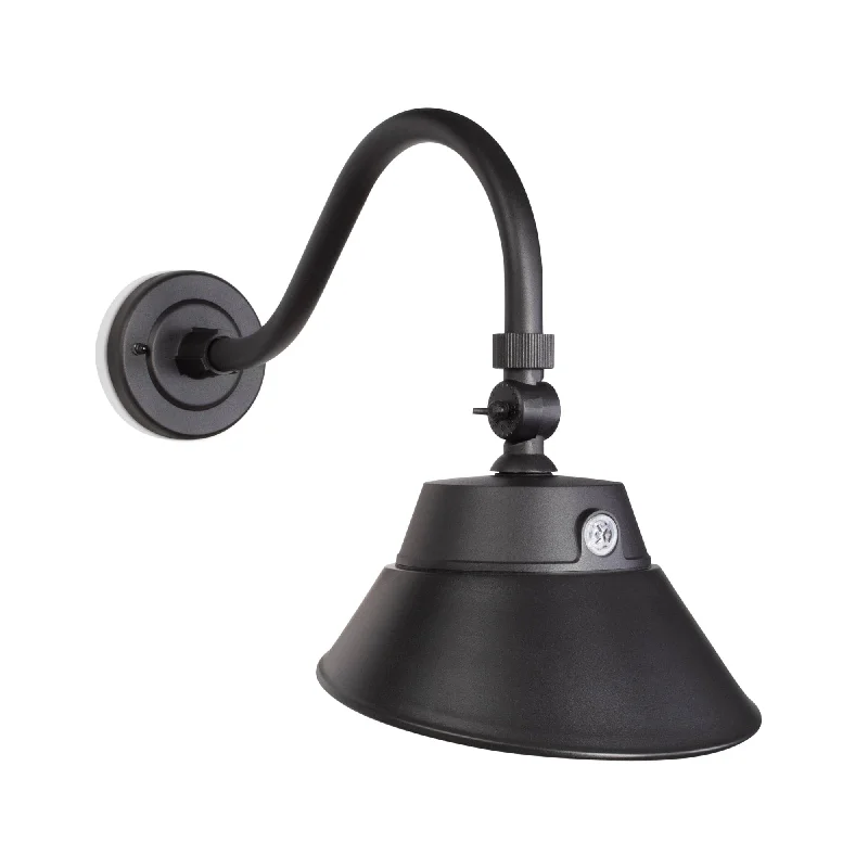 Waterproof Industrial Lighting for Wet Areas30W/20W/15W Black LED Gooseneck Sign Light Fixture - 10in Shade - 3K/4K/5K CCT - 120V - Photocell - Renewed