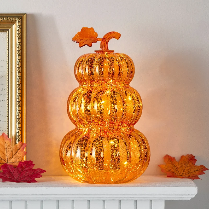 String Lights for Outdoor Dining AreasOrange Mercury Glass Stacked Light Up Pumpkin Decoration