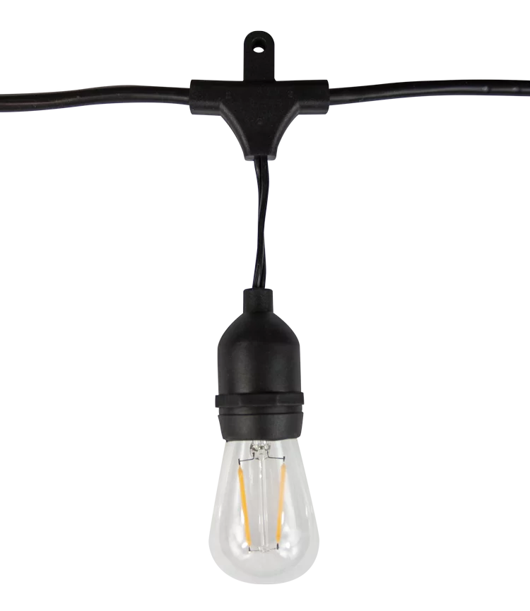 Edison screw base light bulbsSLB101 LED Line Voltage Bistro String Lights 48 FT Outdoor Weatherproof 120VAC 24 S14 2.5W, 2700K Edison Bulbs, 2-Way Mounting Holes Edison screw base light bulbsSLB101 LED Line Voltage Bistro String Lights 48 FT Outdoor Weatherproof 120VAC 24 S14 2.5W, 2700K Edison Bulbs, 2-Way Mounting Holes