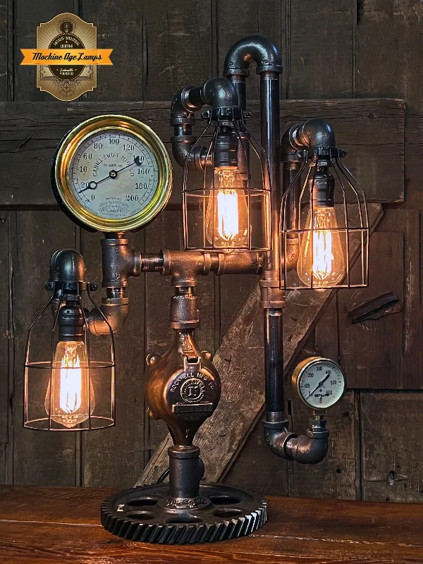 Corrosion - Resistant Industrial Lighting for Coastal FactoriesSteampunk Industrial / Antique Steam Gauge Lamp / Tractor Gear / Lamp #4002 Corrosion - Resistant Industrial Lighting for Coastal FactoriesSteampunk Industrial / Antique Steam Gauge Lamp / Tractor Gear / Lamp #4002