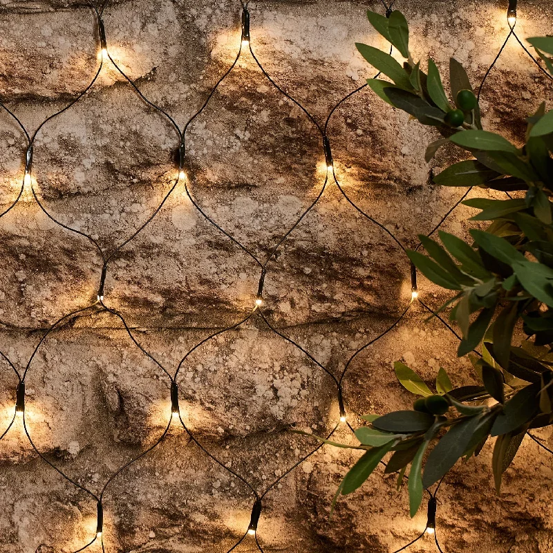 String Lights for Hotel Courtyard Lighting100 Warm White LED Solar Net Light Green Cable USB Rechargeable Solar Panel
