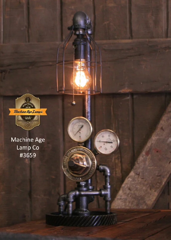 Industrial Wall - Mounted Lighting for Workshop WallsSteampunk Industrial Lamp / Antique Welding Regulator / Gear / Chicago / Lamp #3659 Industrial Wall - Mounted Lighting for Workshop WallsSteampunk Industrial Lamp / Antique Welding Regulator / Gear / Chicago / Lamp #3659