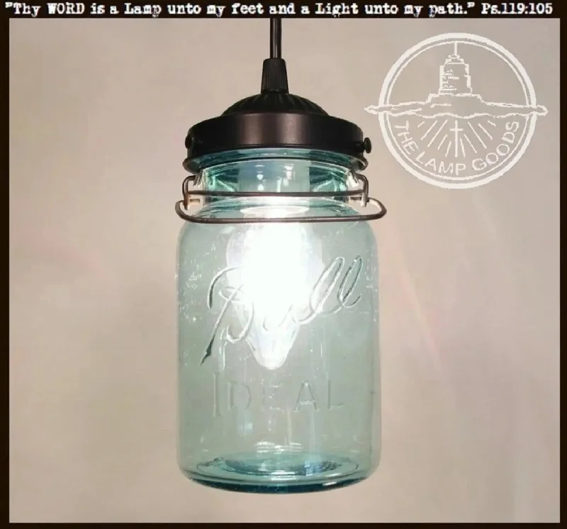 Industrial Ceiling - Mounted Lighting for Assembly PlantsVintage BLUE Mason Jar PENDANT Light Industrial Ceiling - Mounted Lighting for Assembly PlantsVintage BLUE Mason Jar PENDANT Light