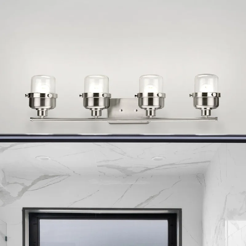 Industrial Lighting for Printing Press FacilitiesUHP4476 Industrial Indoor Bath Light, 8-3/8''H x 6-3/8"W x 33-3/4''D, Brushed Nickel Finish, Olympia Collection Industrial Lighting for Printing Press FacilitiesUHP4476 Industrial Indoor Bath Light, 8-3/8''H x 6-3/8"W x 33-3/4''D, Brushed Nickel Finish, Olympia Collection