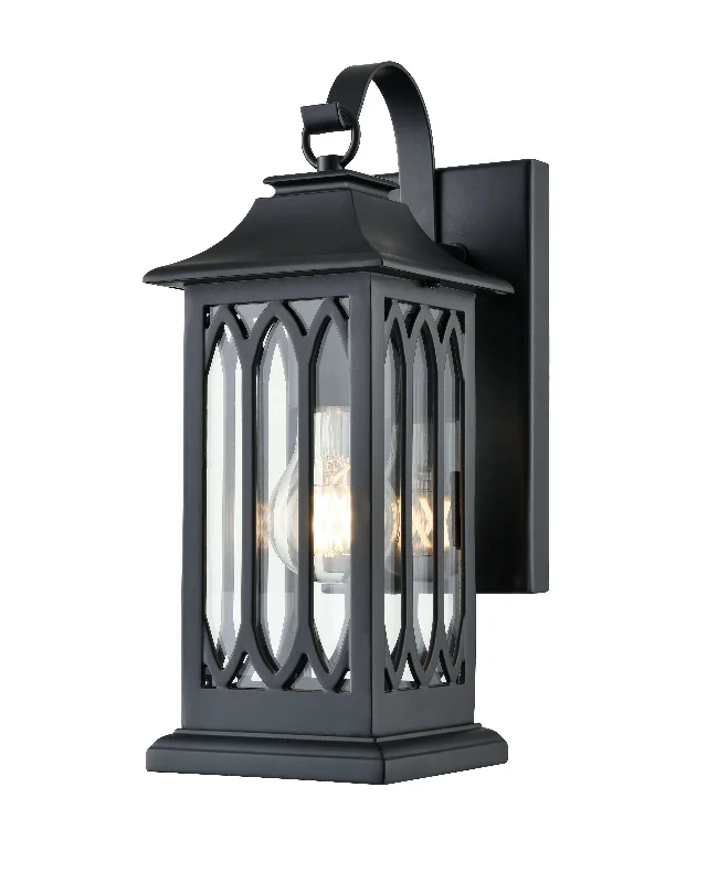 Dimmable Industrial Lighting for Ambiance ControlMallorey Outdoor Wall Sconce - Powder Coated Black - Clear Glass - 6.76in. Extension - E26 Medium Base Dimmable Industrial Lighting for Ambiance ControlMallorey Outdoor Wall Sconce - Powder Coated Black - Clear Glass - 6.76in. Extension - E26 Medium Base